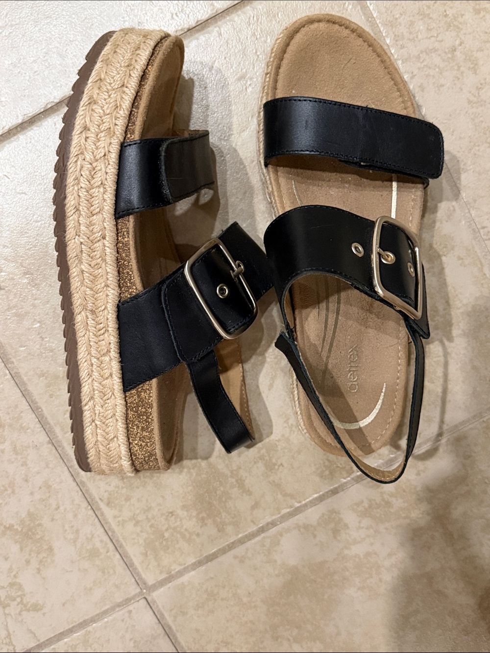 Aetrex Black Espadrille Platform Buckle Sandals